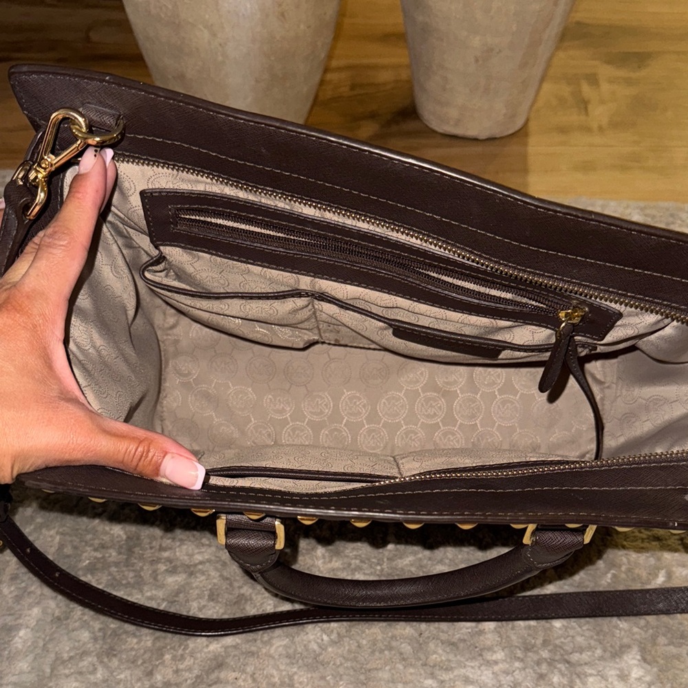Michael Kors Brown Satchel with Gold Accents - Picture 2 of 5
